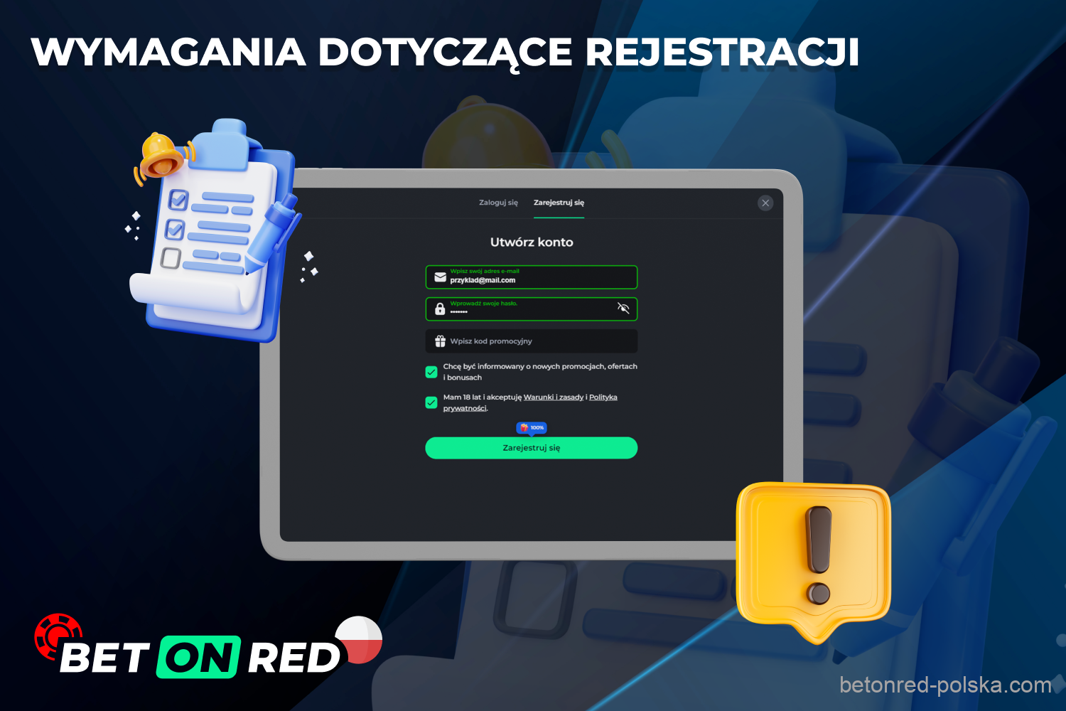 Aby zarejestrować się na stronie Betonred lub w aplikacji mobilnej, gracze z Polski muszą spełnić kilka ważnych wymagań